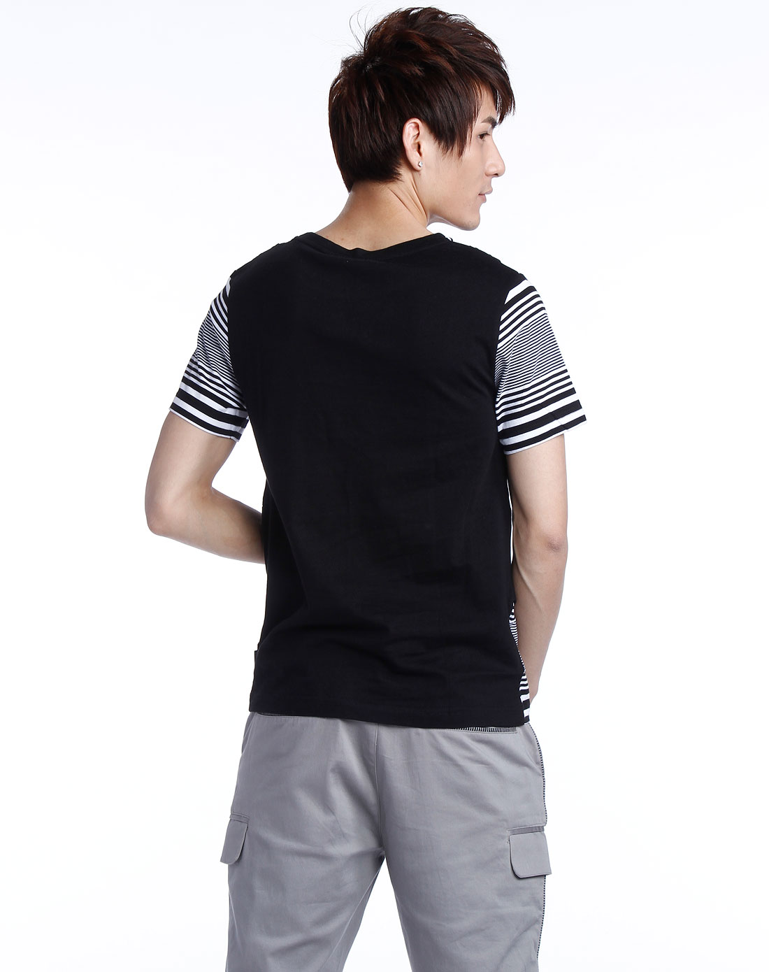 纯真传说bambini男款黑色假两件短袖t恤