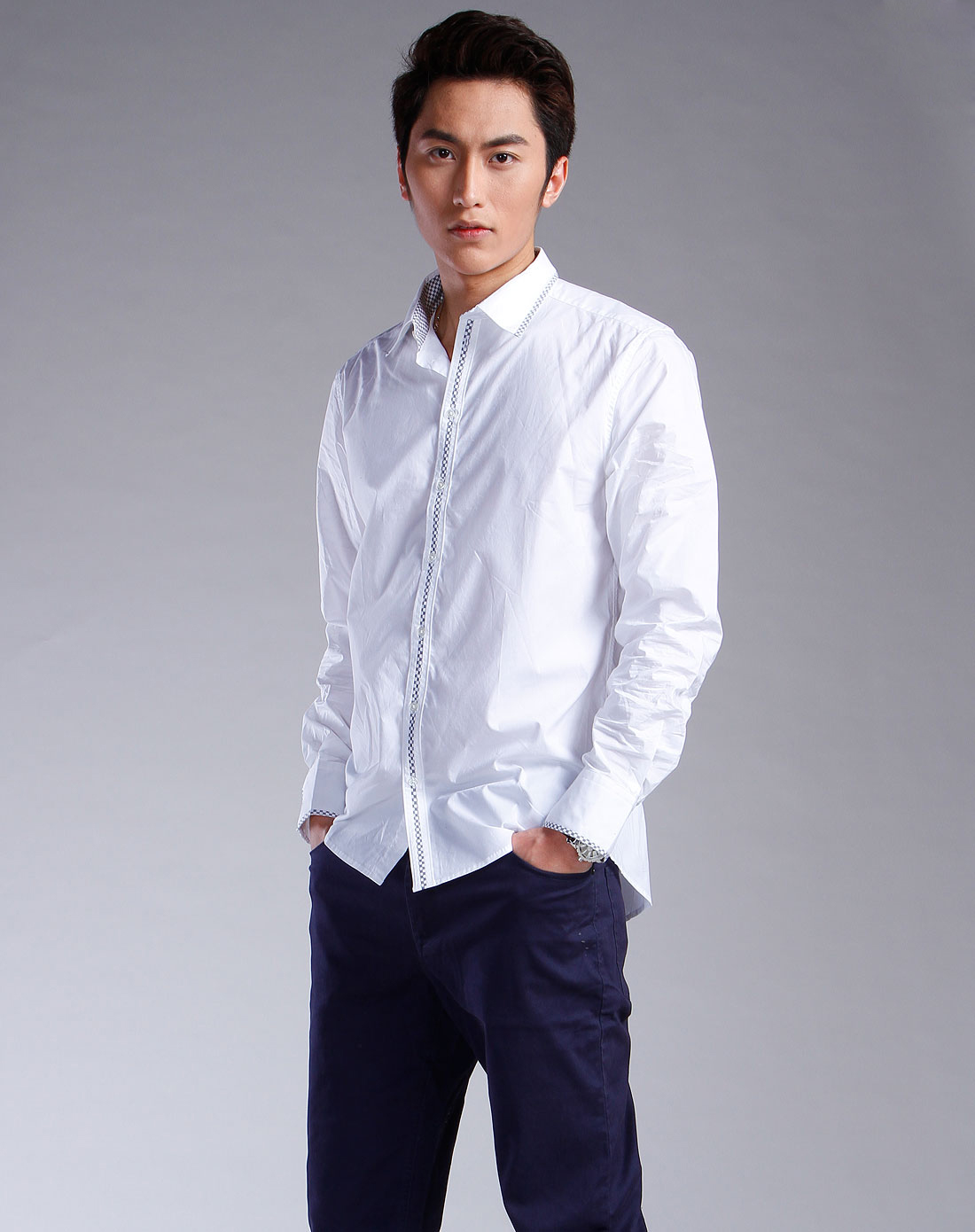 asobio男士专场白色反领时尚长袖衬衫
