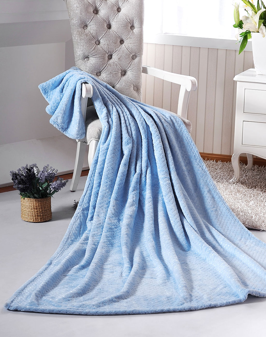 真爱美家尊贵素色格丽绒毯(浅蓝)180*200