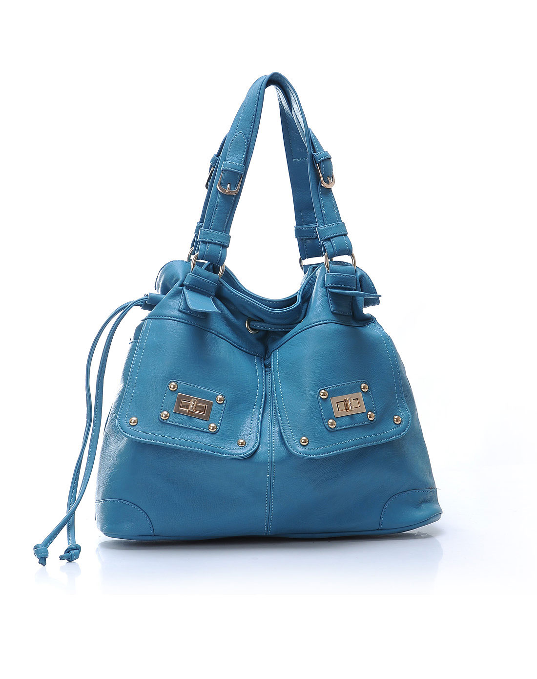 柏雅图 boyatu女款蓝色韩版抽带大容量邮差包