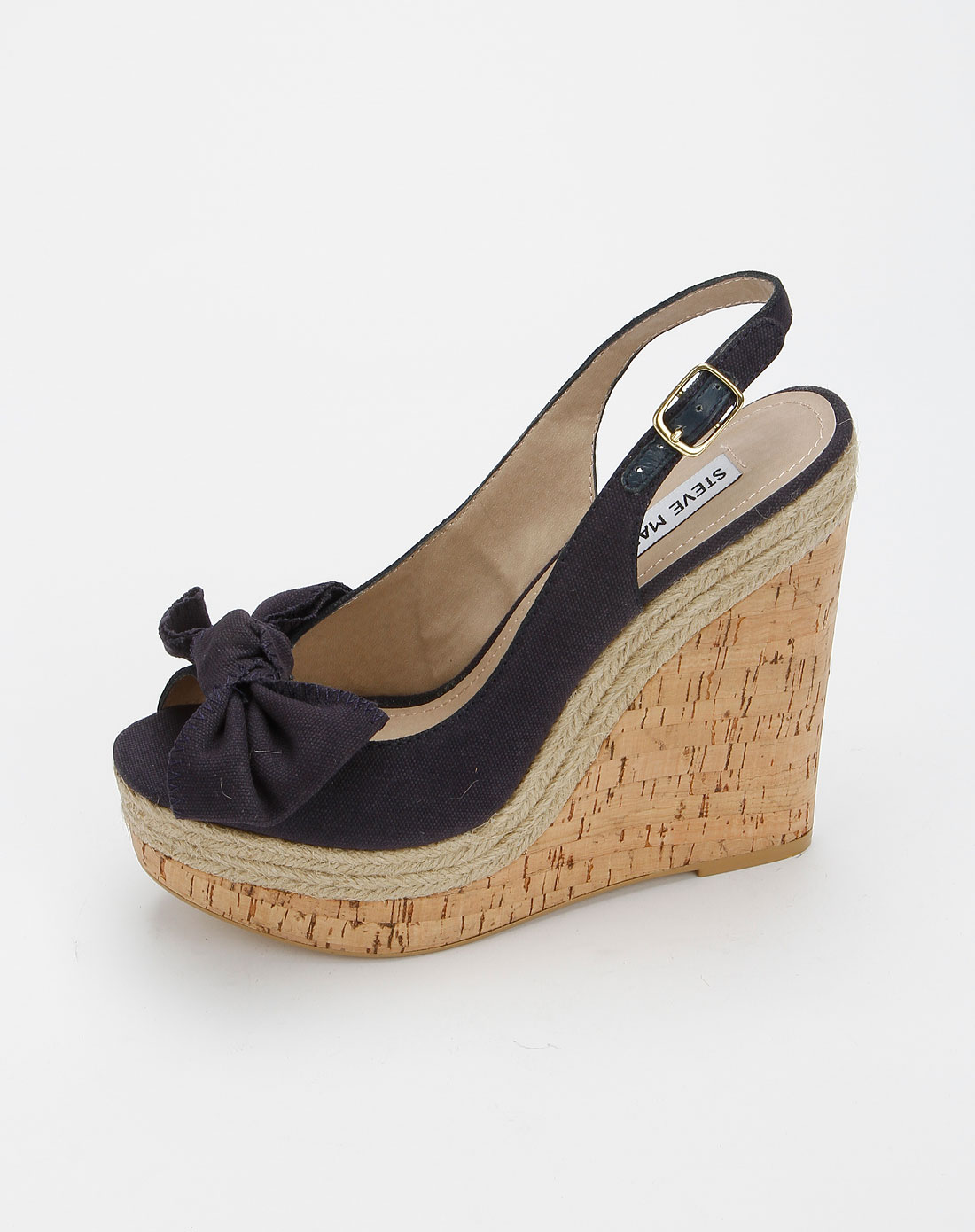 steve madden藏青色蝴蝶结坡跟凉鞋