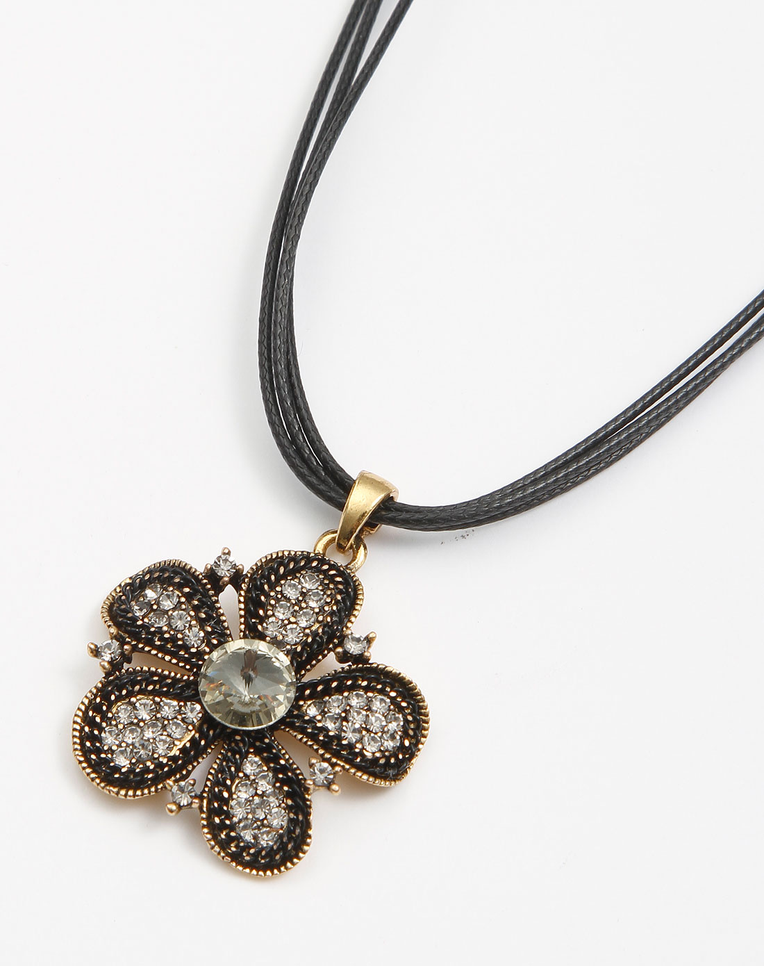 eco twins黑色满钻花型吊坠项链