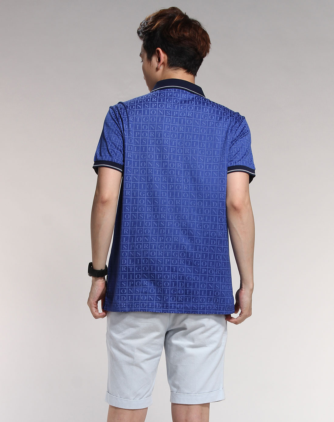 金利来goldlion-sport深蓝色暗纹短袖休闲polo衫