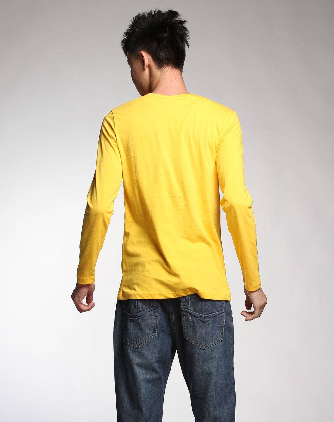 唐狮tonlion-男装专场中黄色圆领字母印花长袖t恤