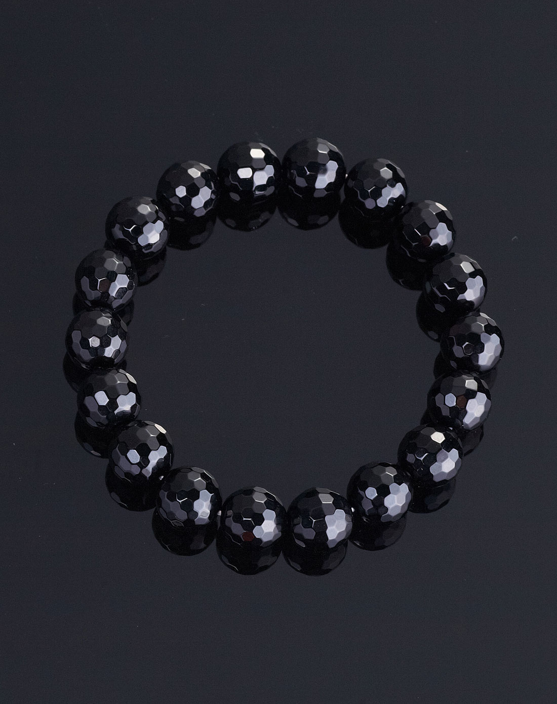 宝珂中性天然黑玛瑙手链圆珠切面10mm