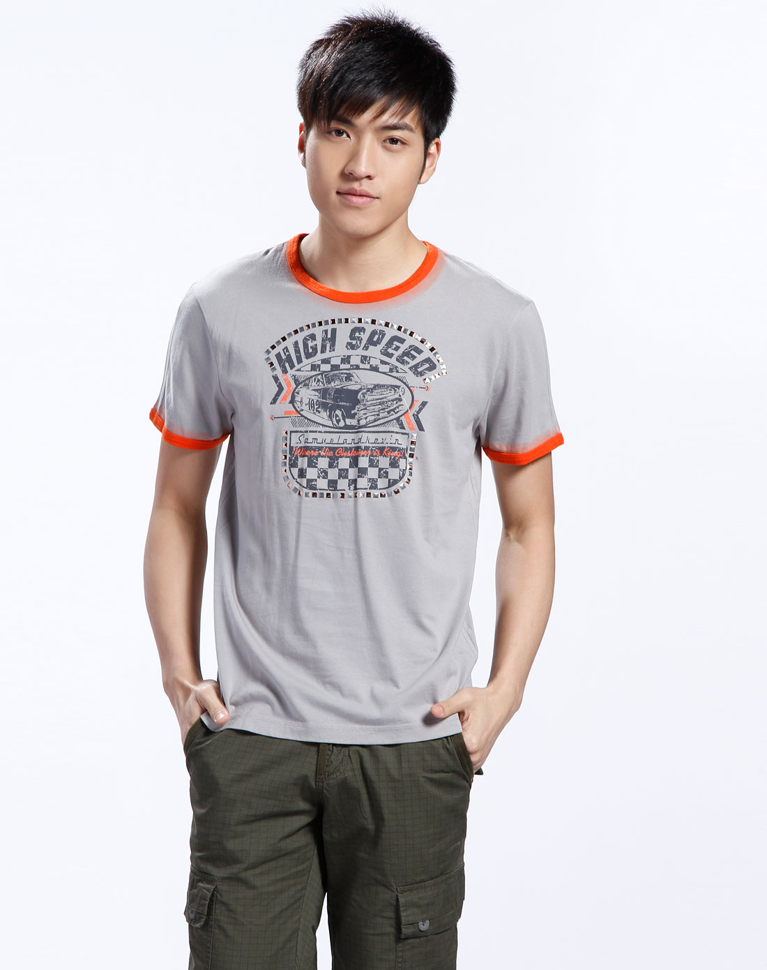 休闲服饰专场生活几何samuel&kevin 男款灰色圆领短袖t恤