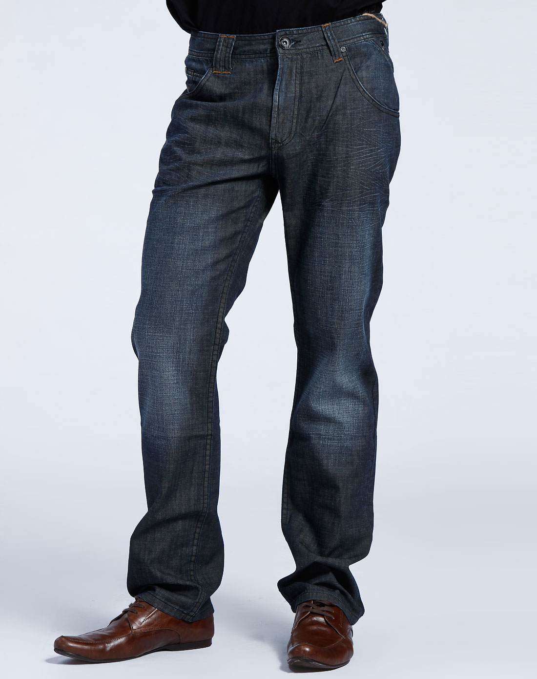 男女装混合库存专场旗牌王kipone 男款蓝黑色直筒牛仔长裤