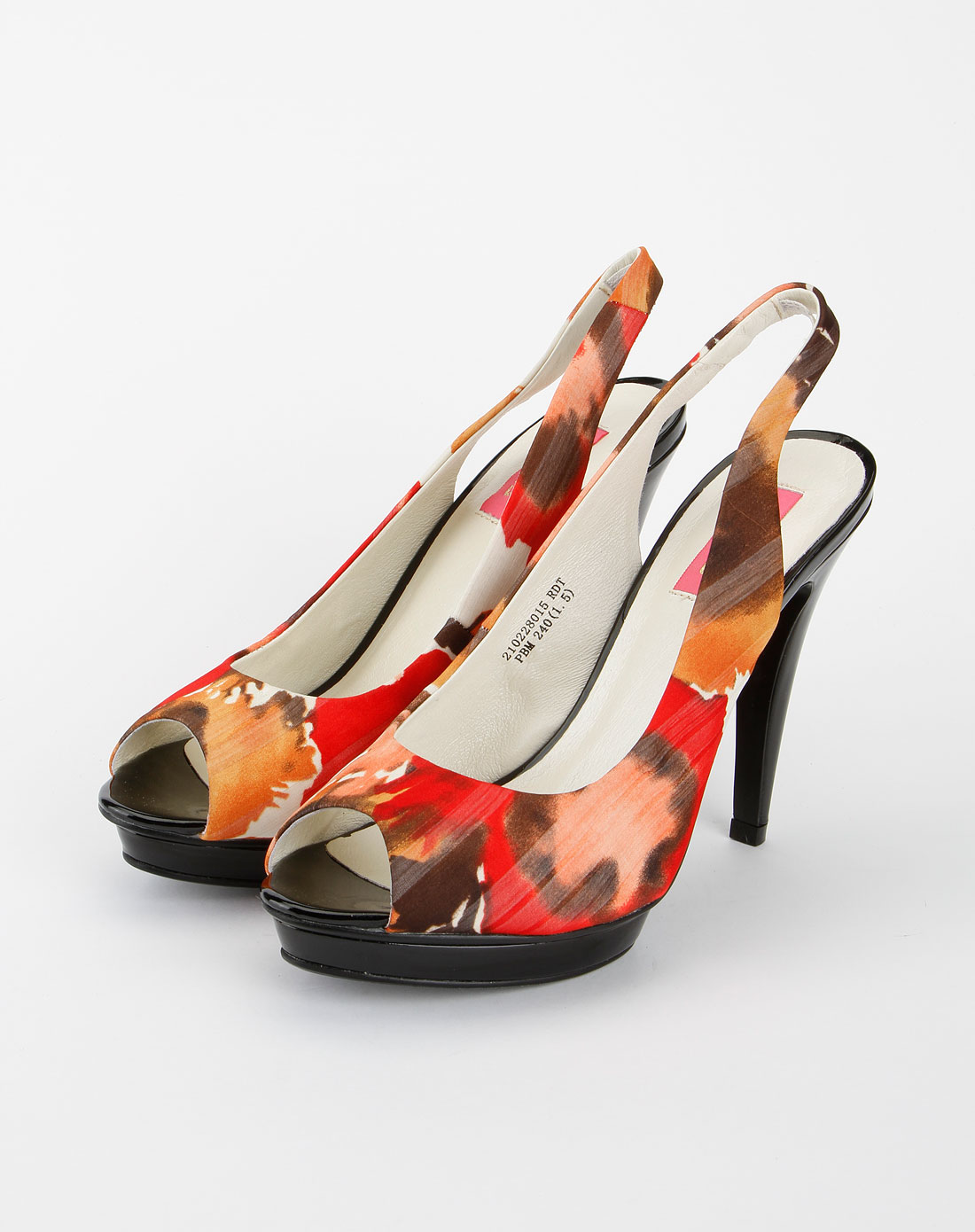 安玛莉precis女鞋专场红色印花布面高跟凉鞋