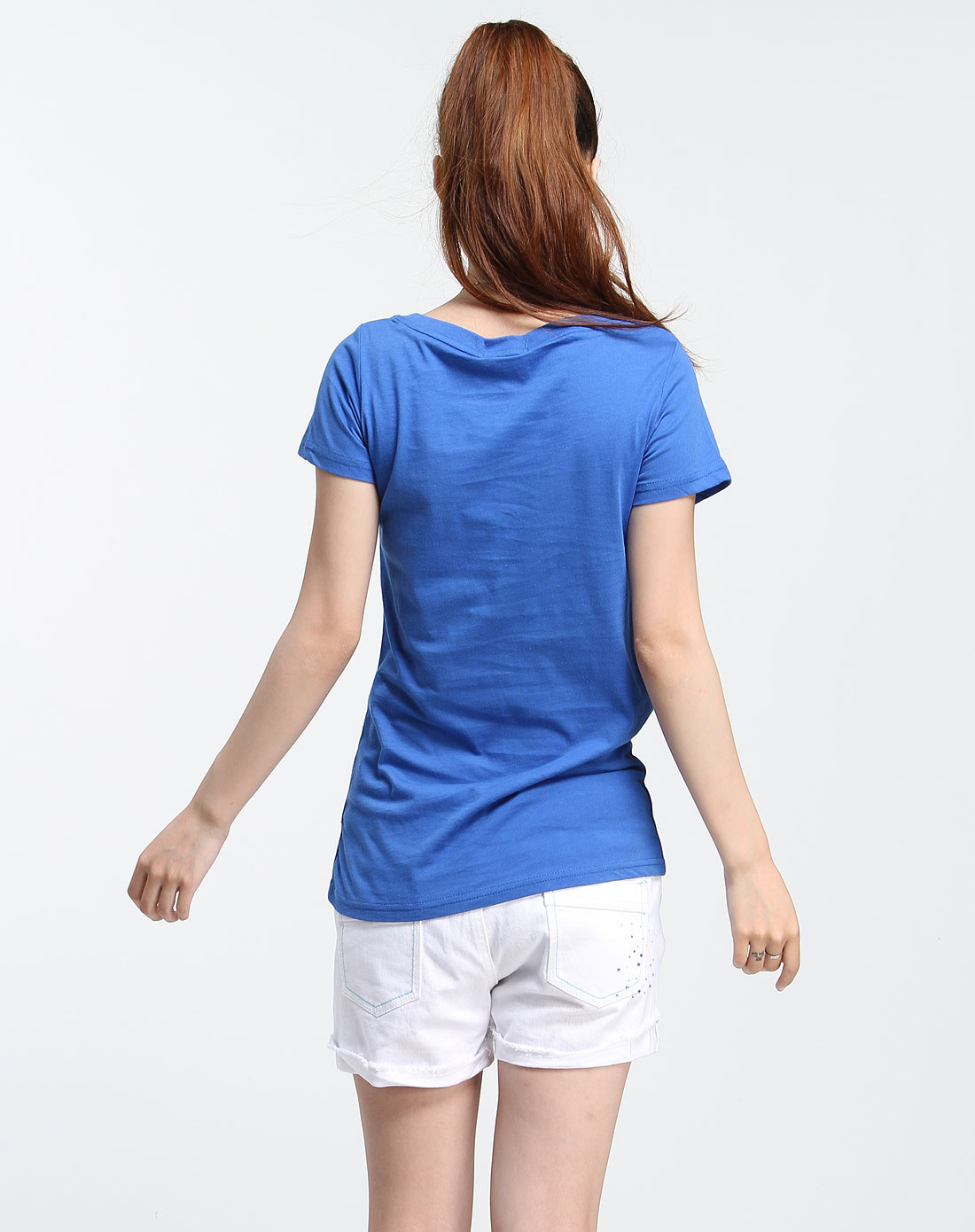 东方骆驼女装专场深蓝色休闲印图短袖t恤