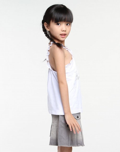 小猪噜噜女童漂白色烫钻吊带背心