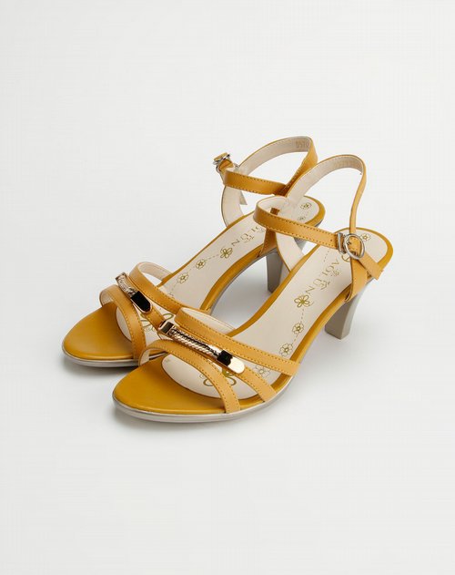 澳伦aolun女鞋专场女款黄色时尚简约高跟凉鞋