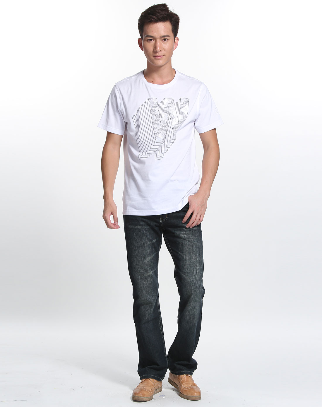 七匹狼swsport男装专场白色时尚圆领短袖t恤