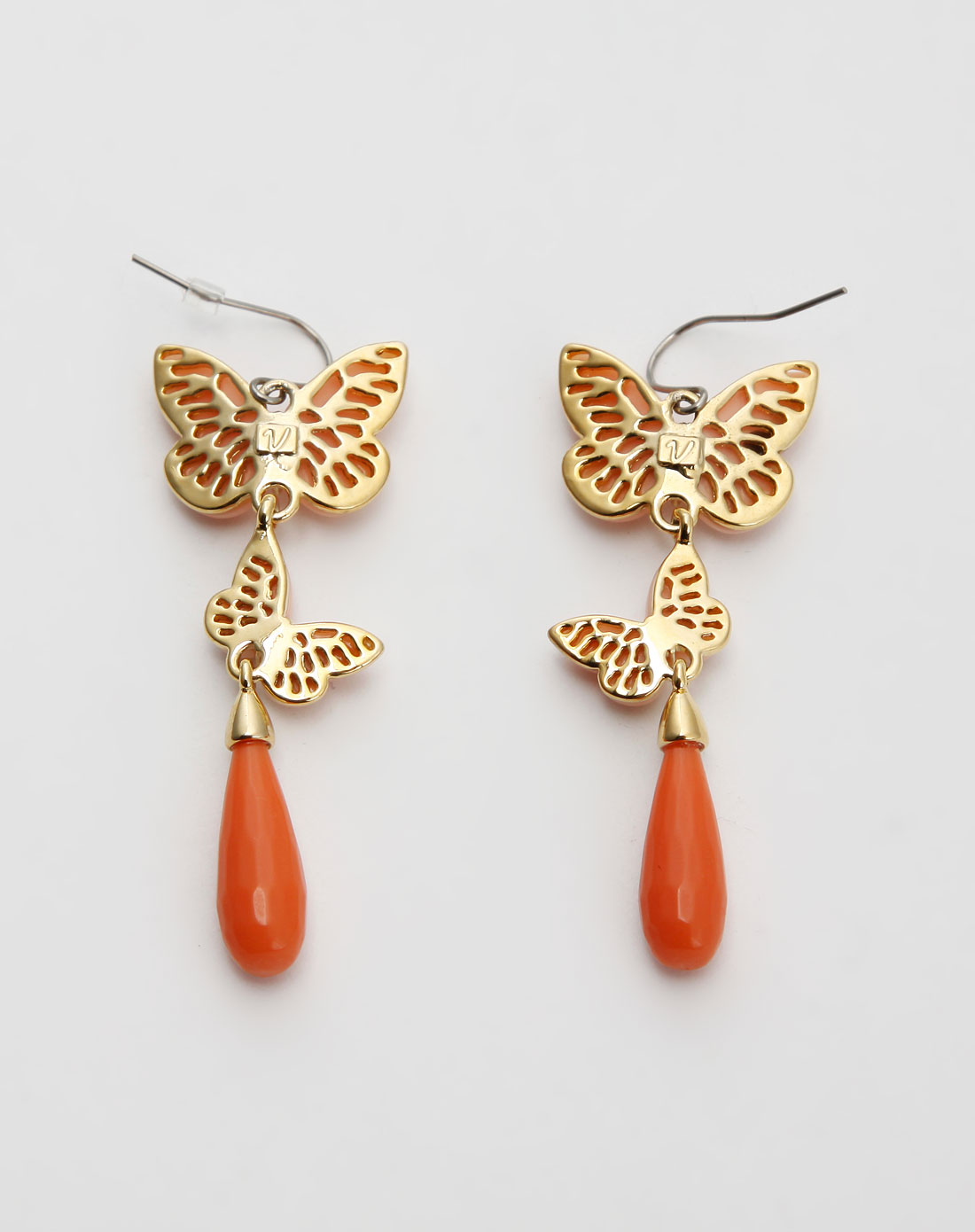 威妮华viennois金/粉红色蝴蝶形镶钻耳环