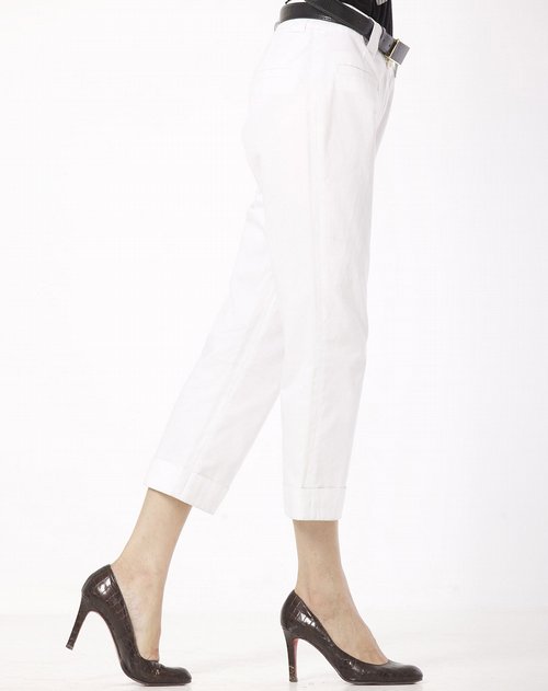 mymo女装专场女款白色斜纹八分裤