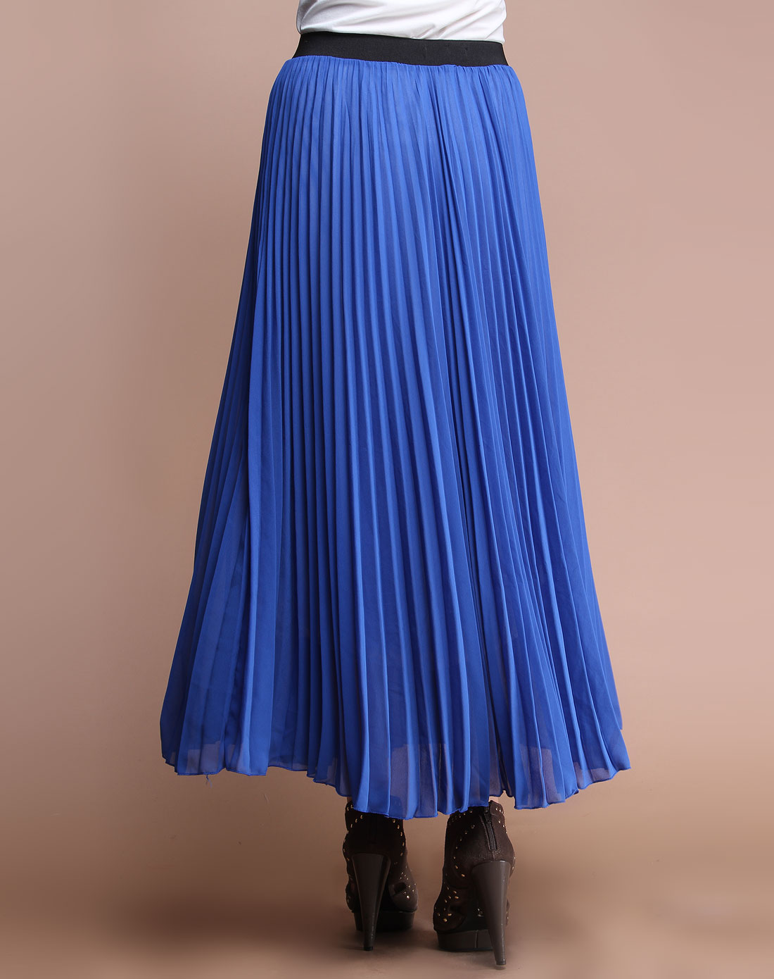 麦莎蒂miss shirly女装专场蓝色百褶时尚长裙
