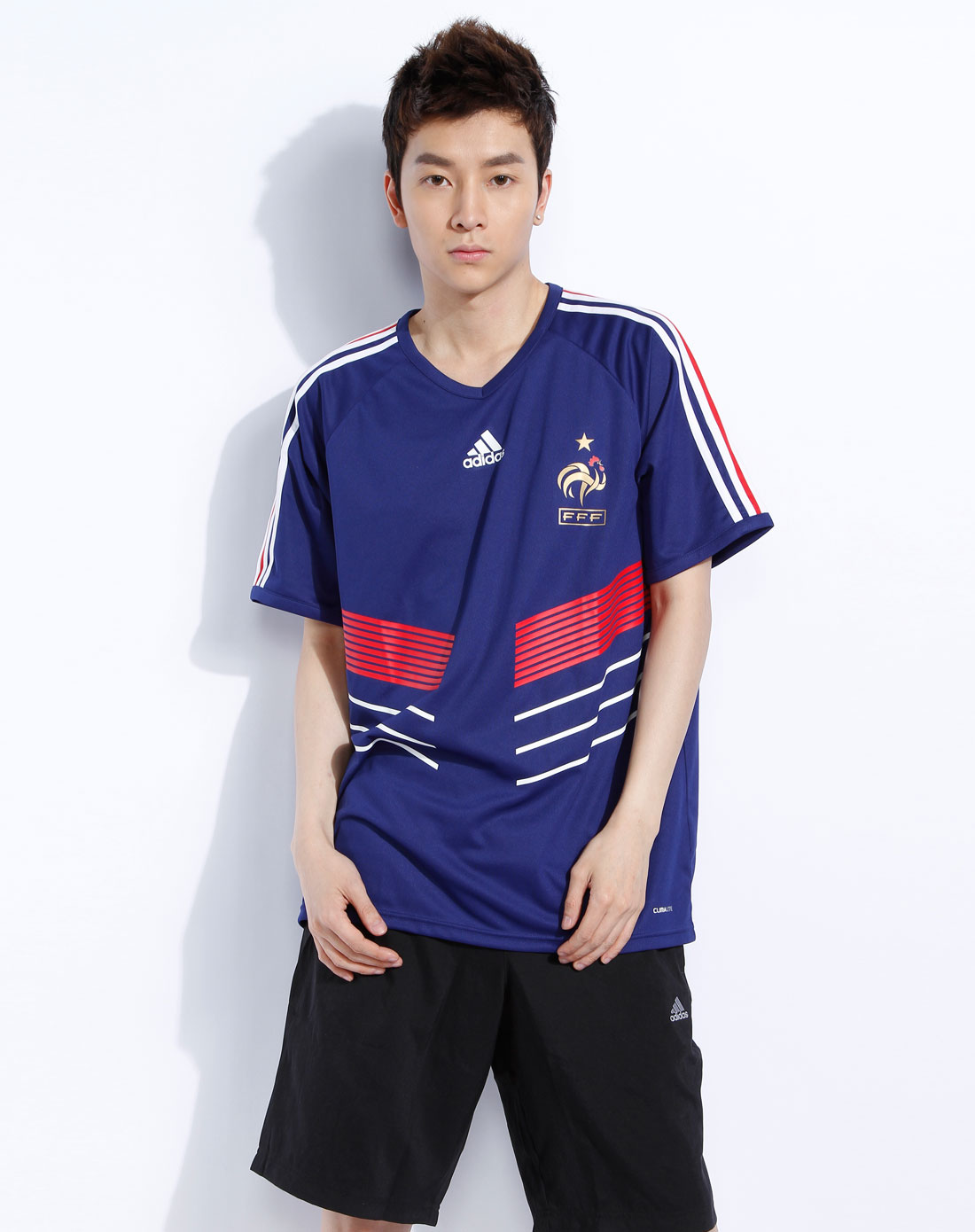 深蓝/红色短袖运动衫