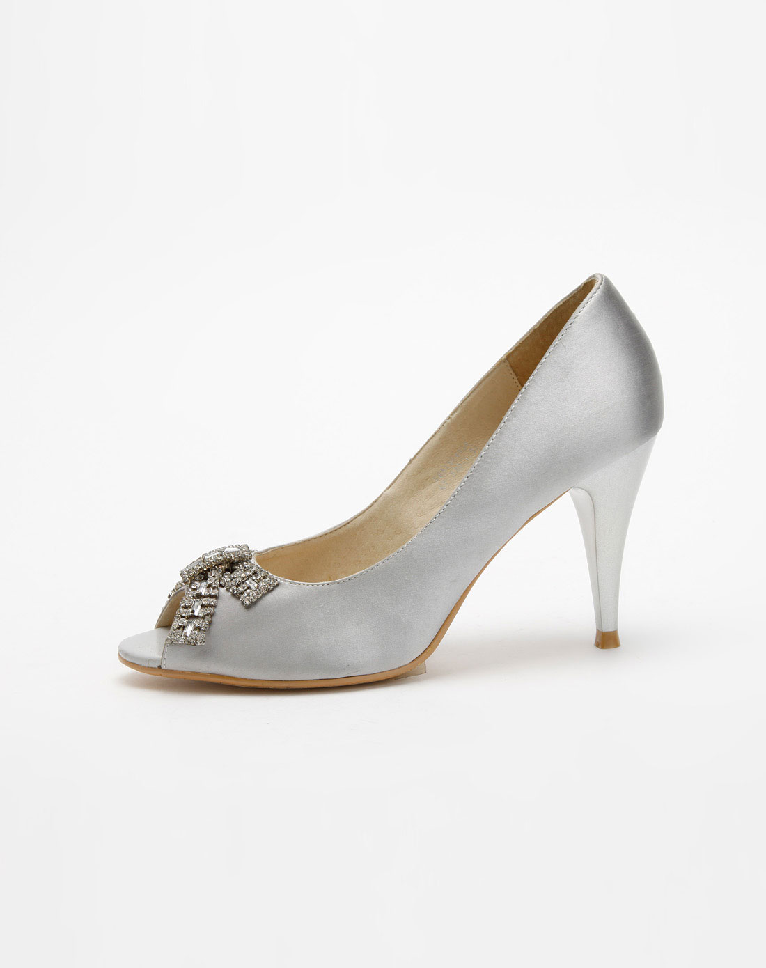 菲伯丽尔fbl银灰色丝光布亮钻高跟鞋