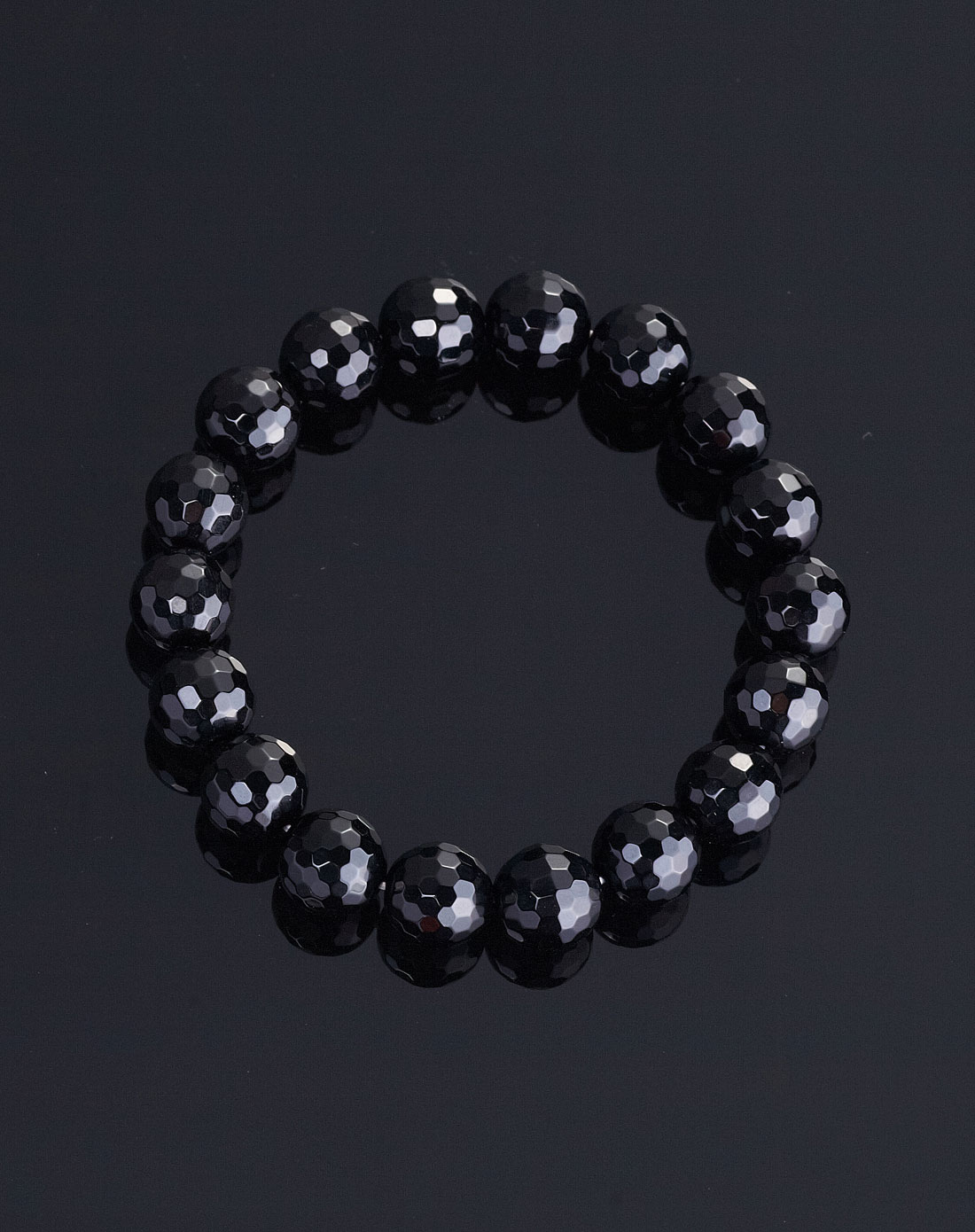 天然黑玛瑙手链圆珠切面10mm