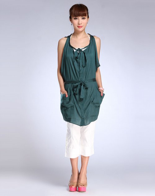 艾维ivy/kki女装专场绿色宽松无袖上衣