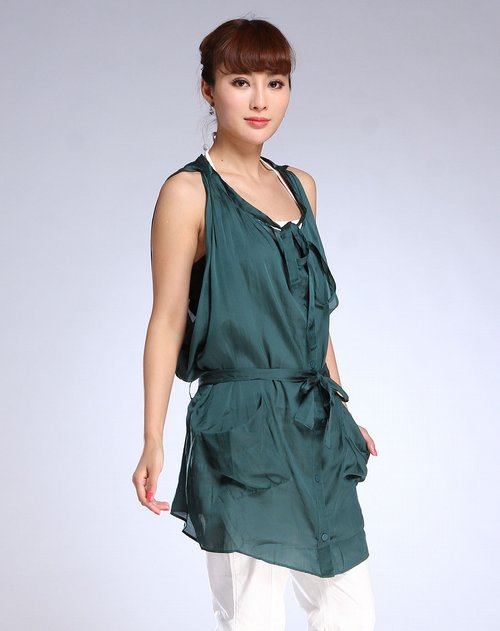艾维ivy/kki女装专场绿色宽松无袖上衣