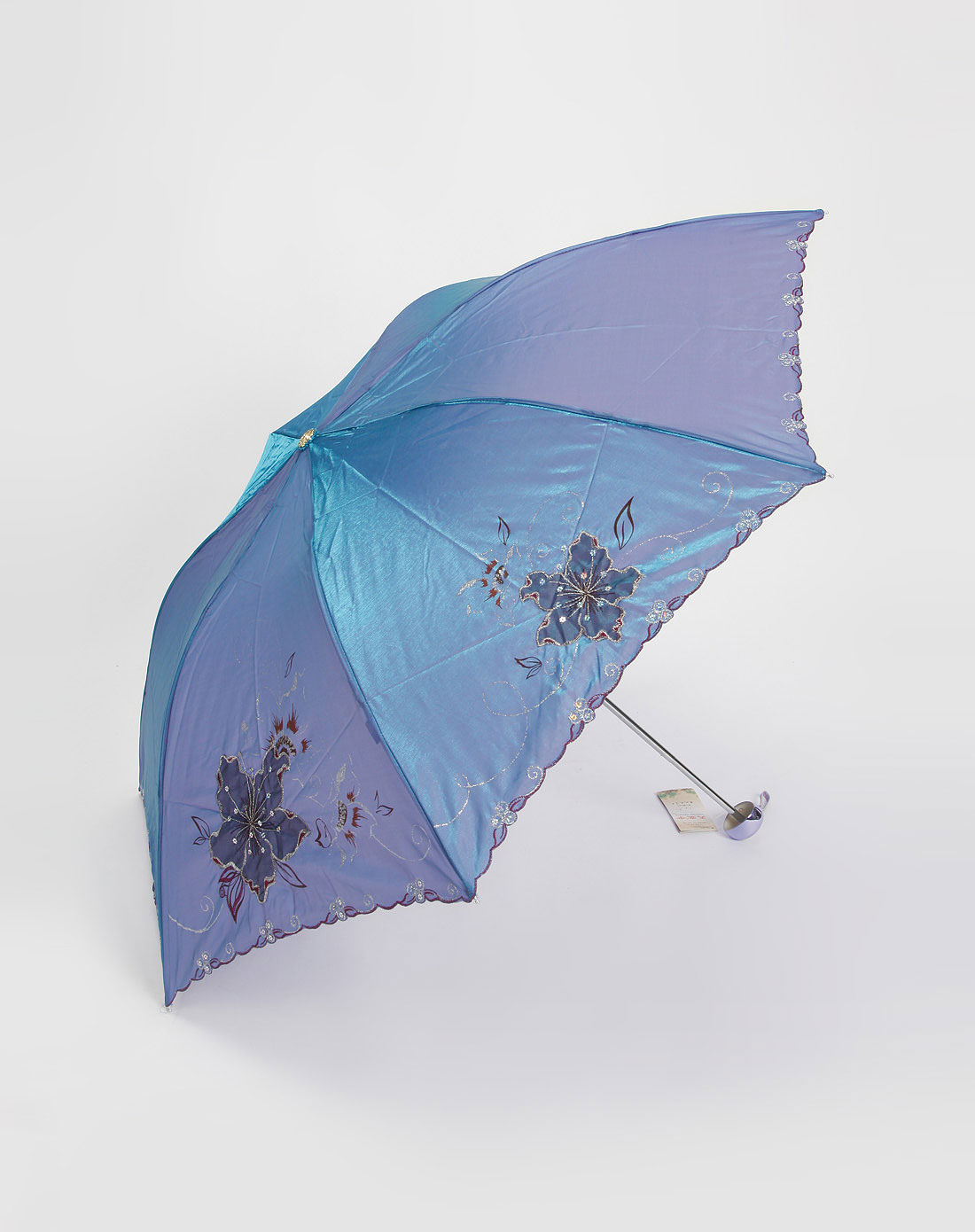 天堂伞宝蓝色绣花防紫外线遮阳伞