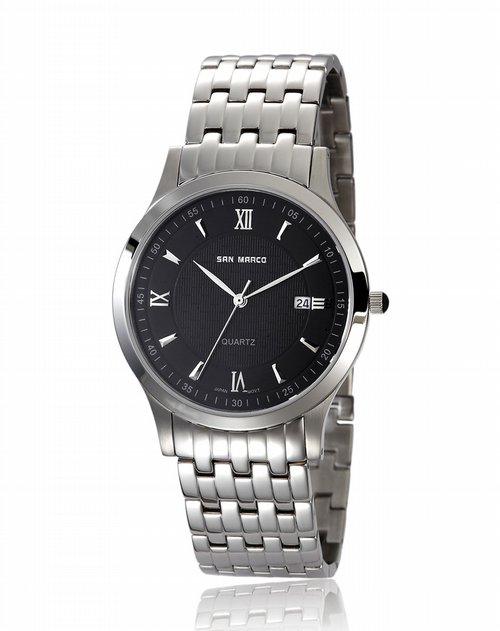 marco手表专场男款黑盘全钢简约纤薄石英表