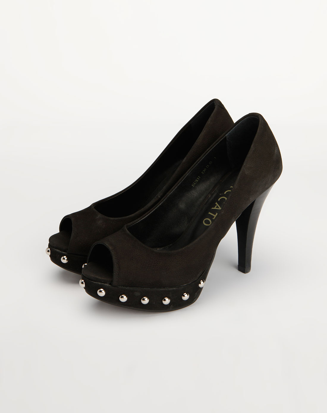 女鞋库存专场-思加图staccato 黑色绒面时尚鱼嘴高跟鞋