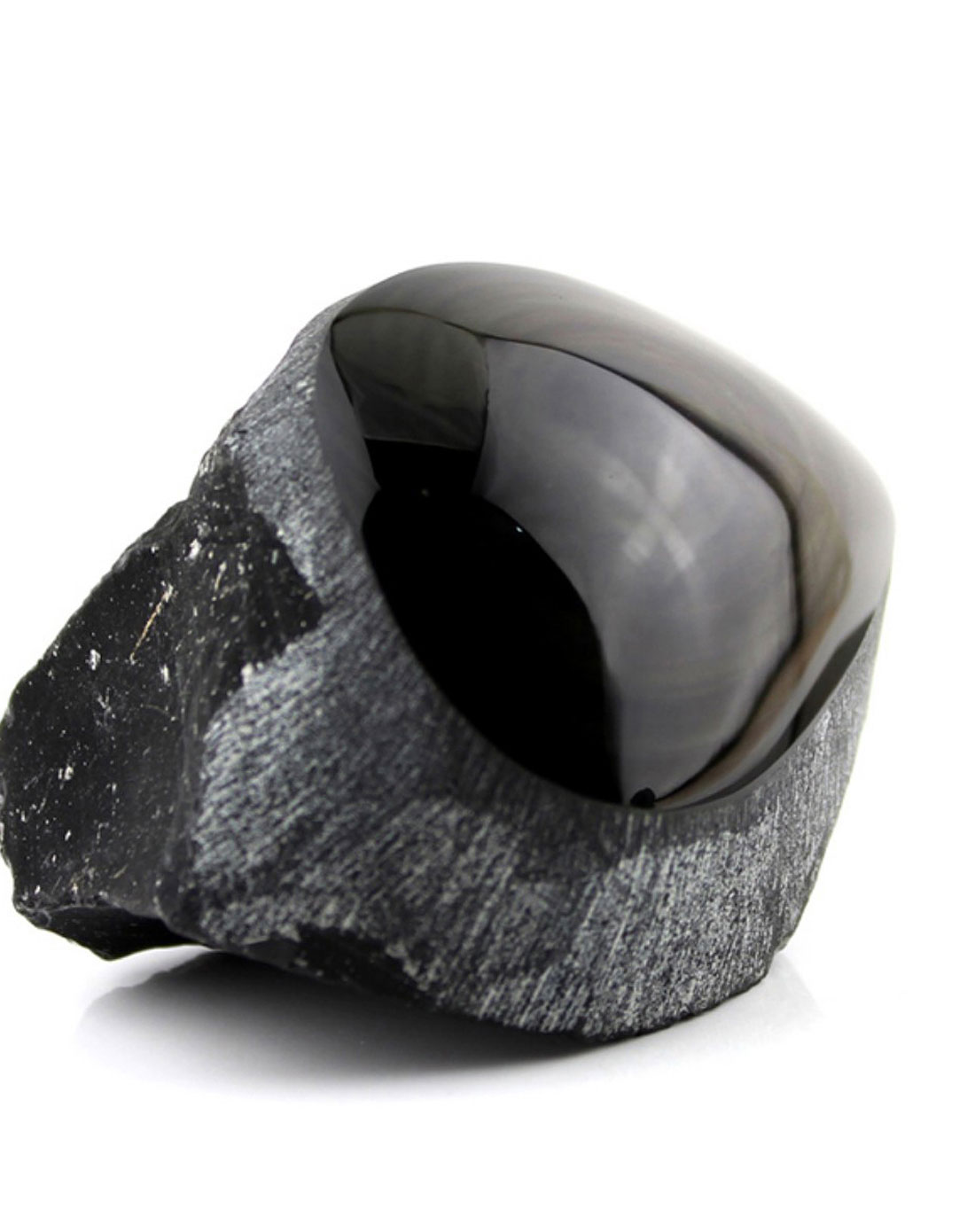 [ 一生一石 ] 中性黑色天然强彩眼黑曜石原石手把件摆件系列