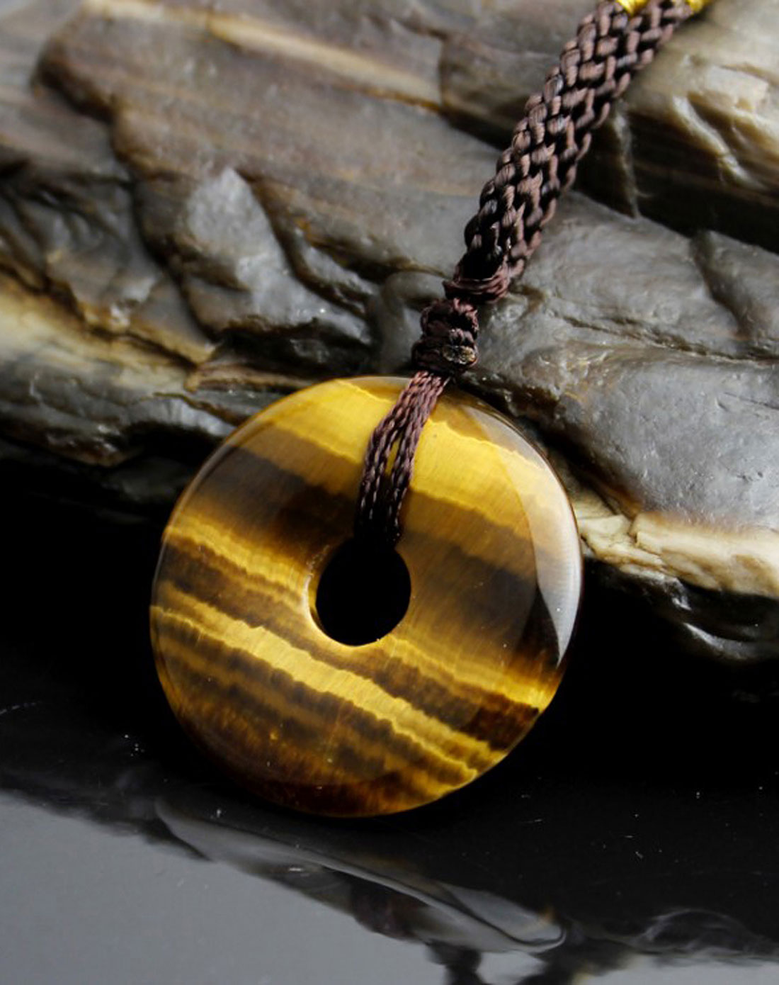 怀古平安扣3a级天然蓝黄虎眼木变石吊坠s