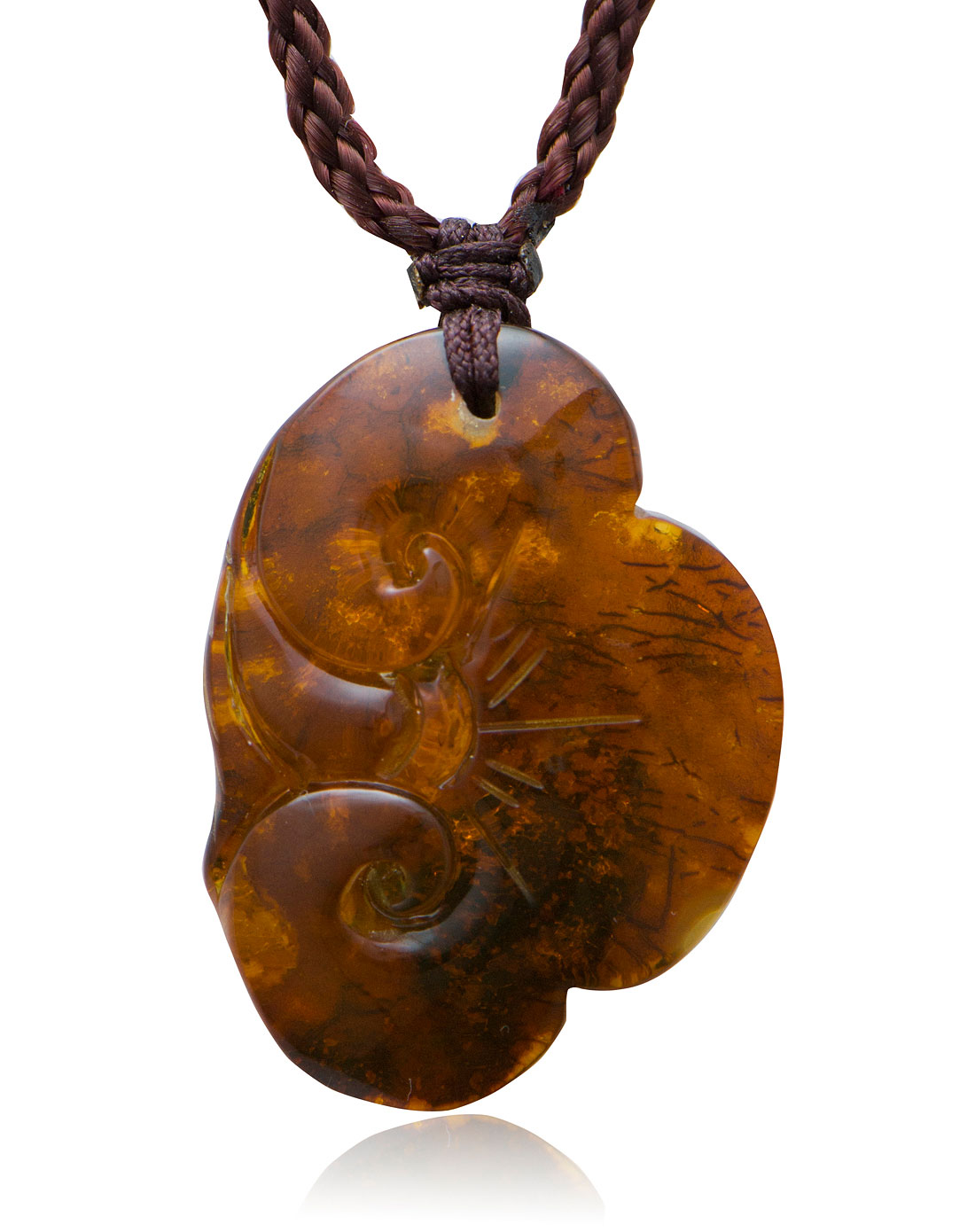 黄褐色珍珠蜜雕刻-灵芝吊坠(附鉴定证书)