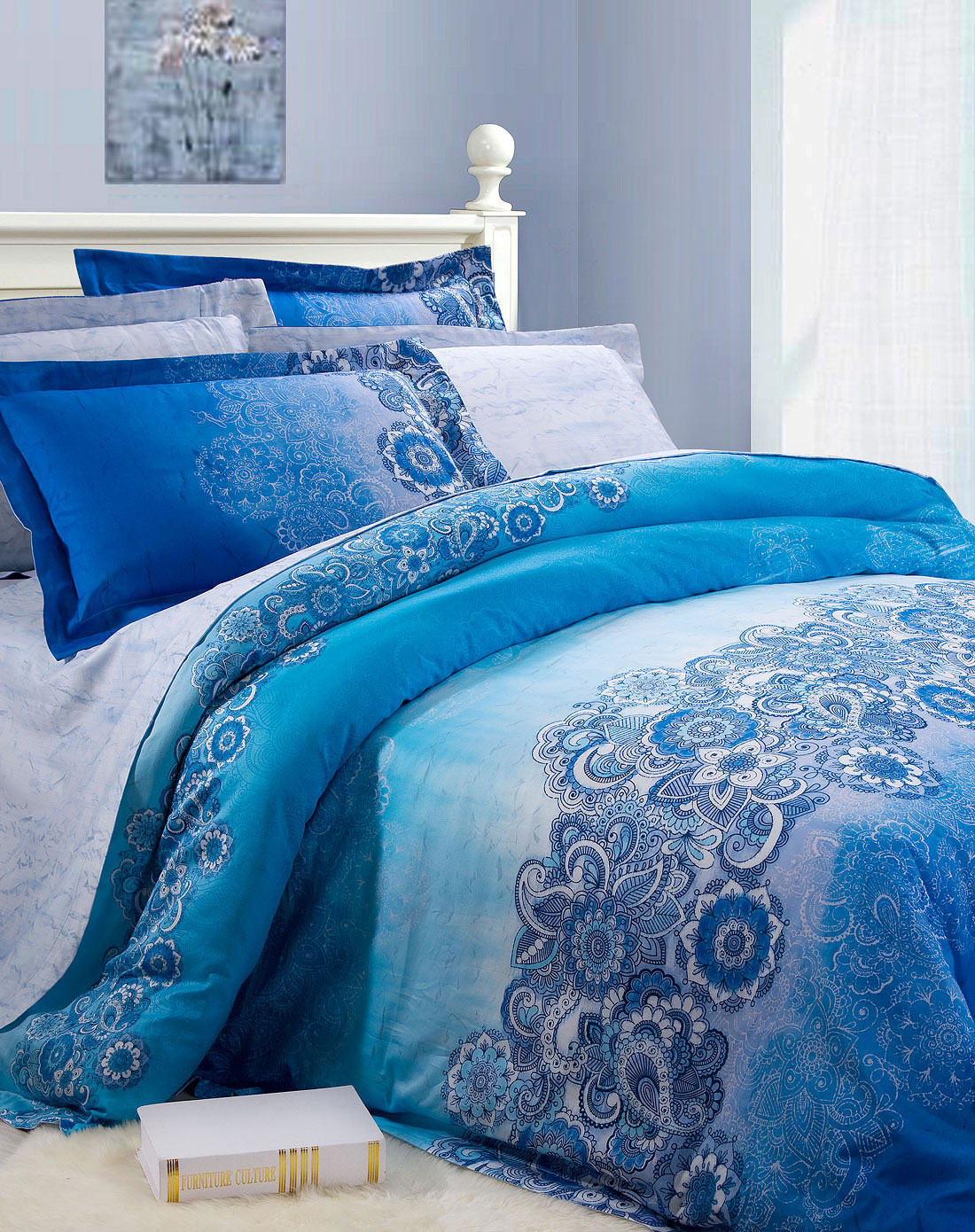 好伙伴家纺专场1.8米贡缎梦莱特(蓝)四件套