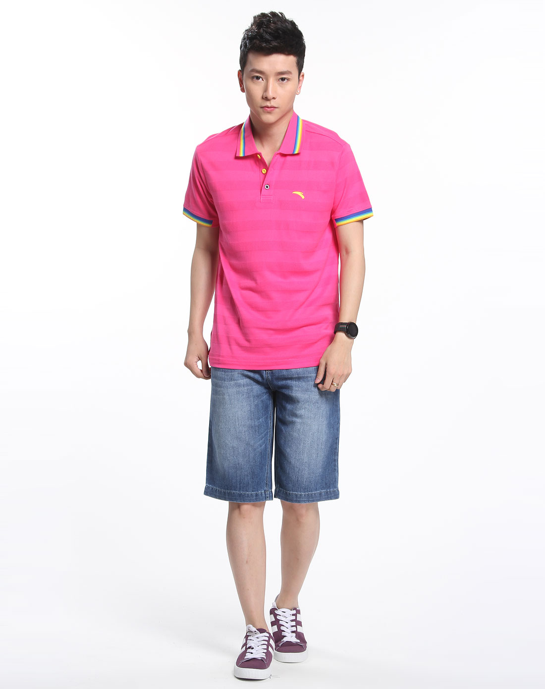 [ 安踏 ] 男款 玫红色休闲短袖polo衫