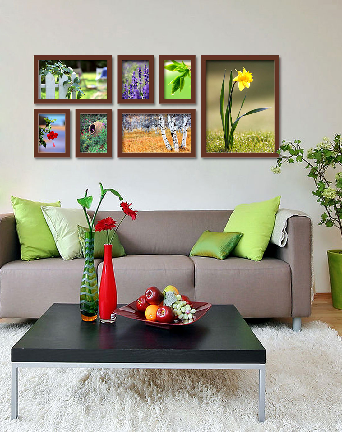 7枚实木相框墙组合7a03咖啡色拼版图纸多种排列