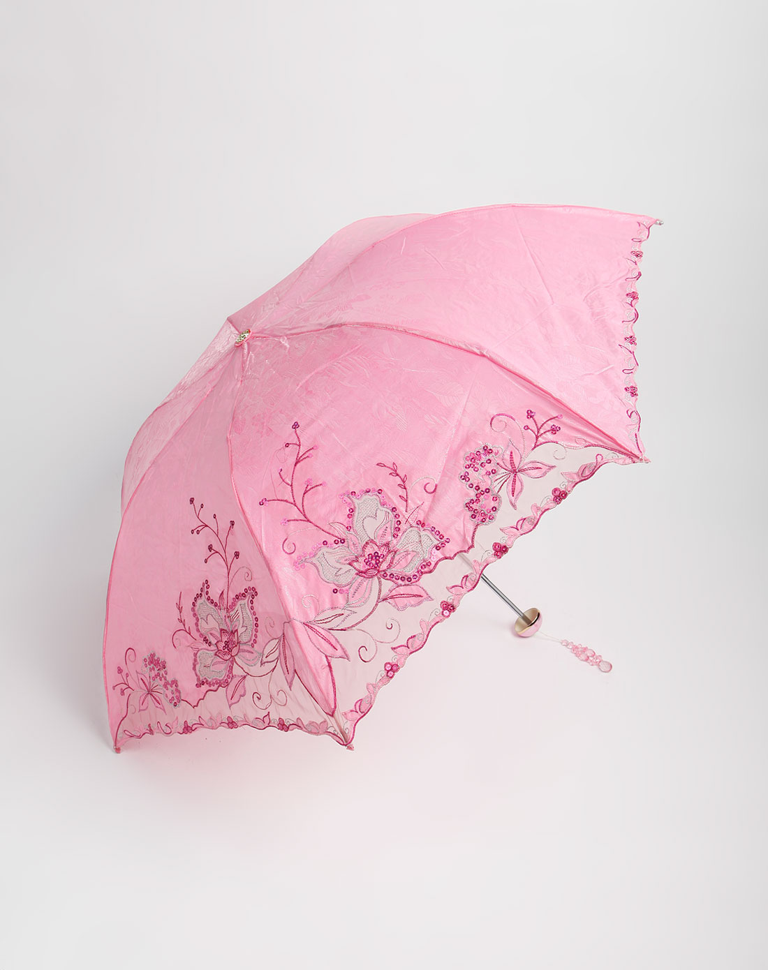 天堂伞粉红色锈花珠片防紫外线遮阳伞