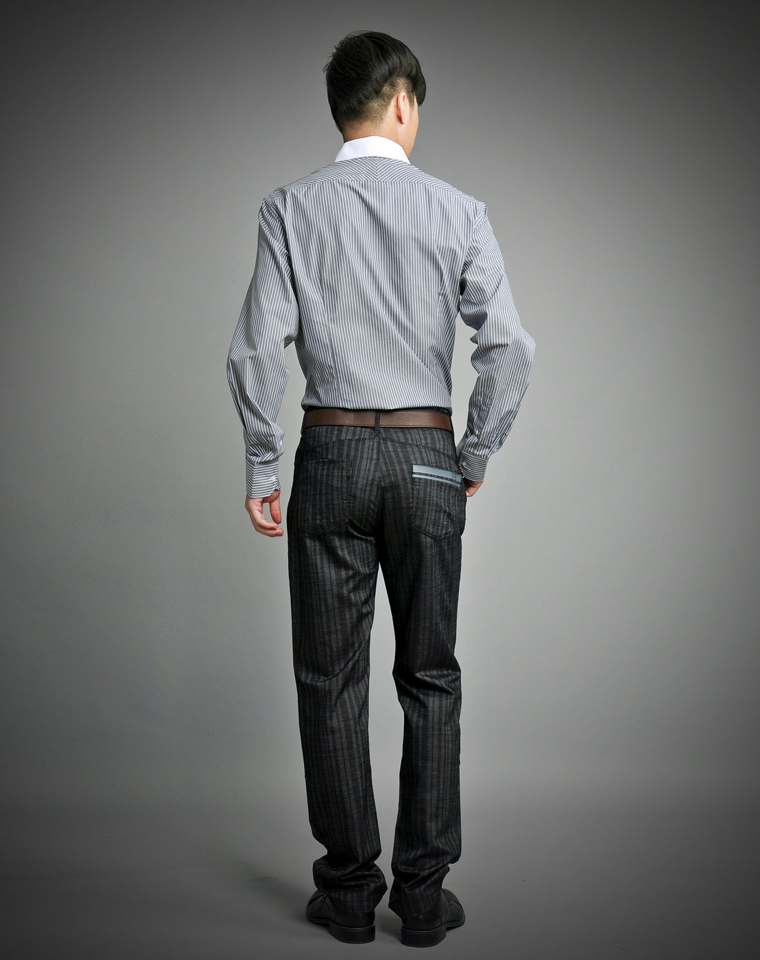 we男装专场-灰色条纹长袖衬衫