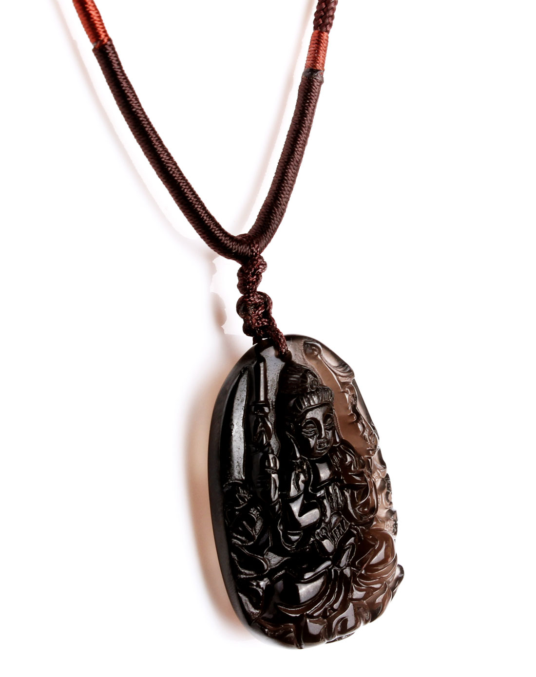 凝萃坊天然极品冰种黑曜石吊坠-千手观音-生肖鼠守护神(送精美挂绳)