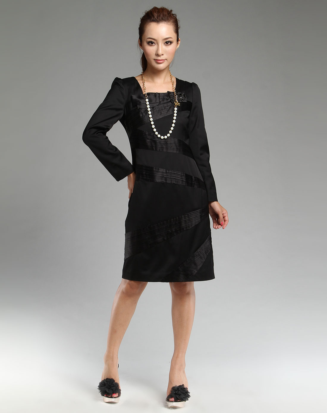 cara disposition女装专场黑色个性长袖连衣裙