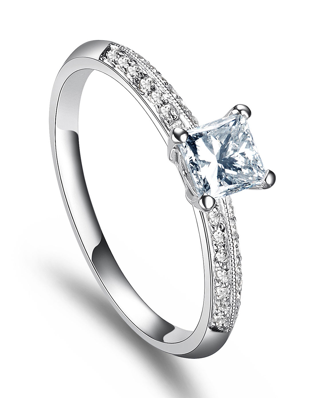 锦和珠宝专场女款18k金66分群镶方形钻石戒指