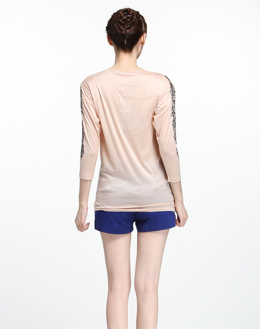 肉色垫肩休闲七分袖t恤