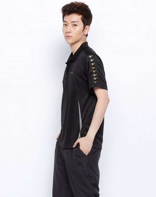 李宁男装黑/金印花边翻领短袖t恤_唯品会名牌时尚折扣网