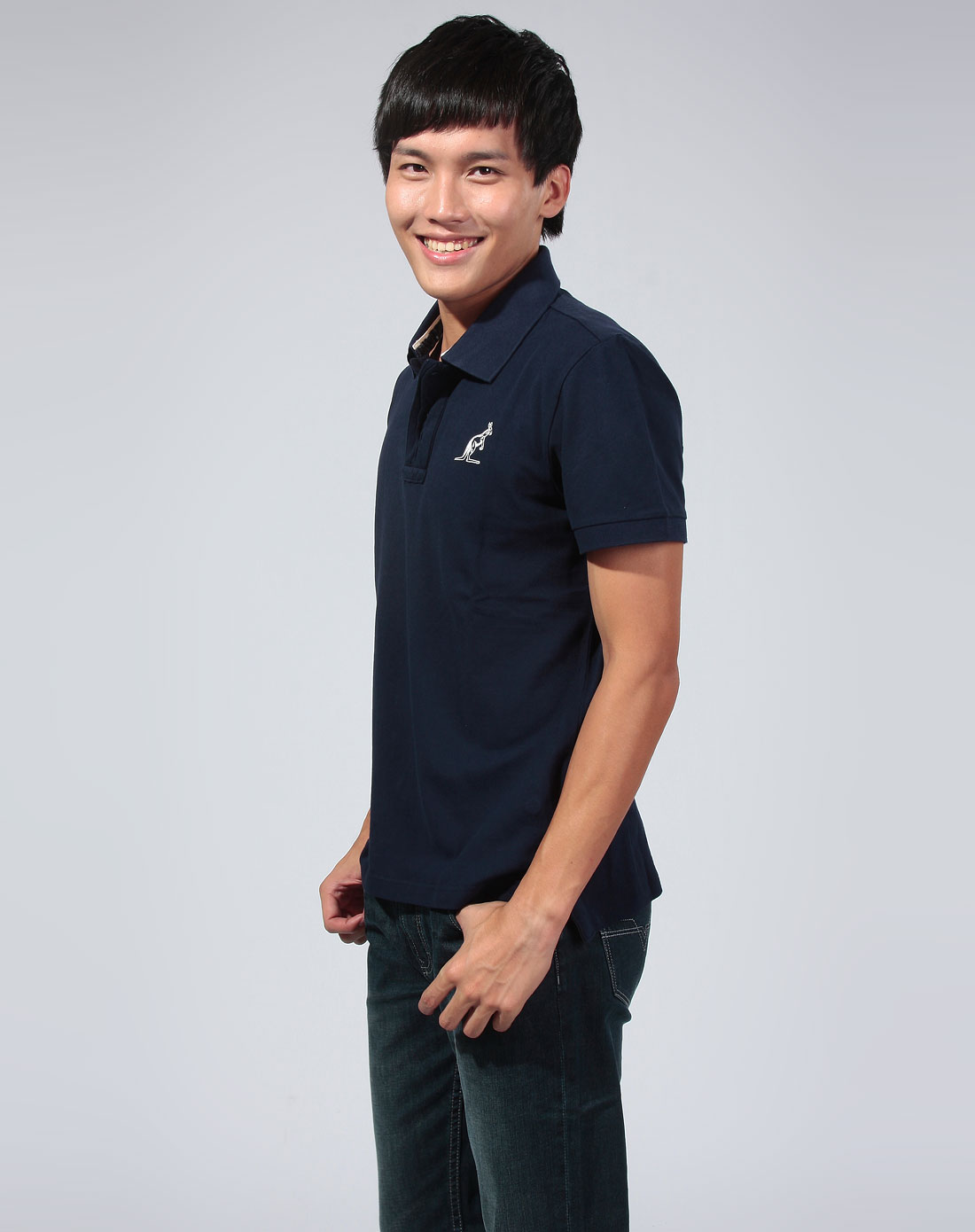 品牌库存混合专场阿尔皮纳(袋鼠) 藏蓝色翻领短袖polo衫