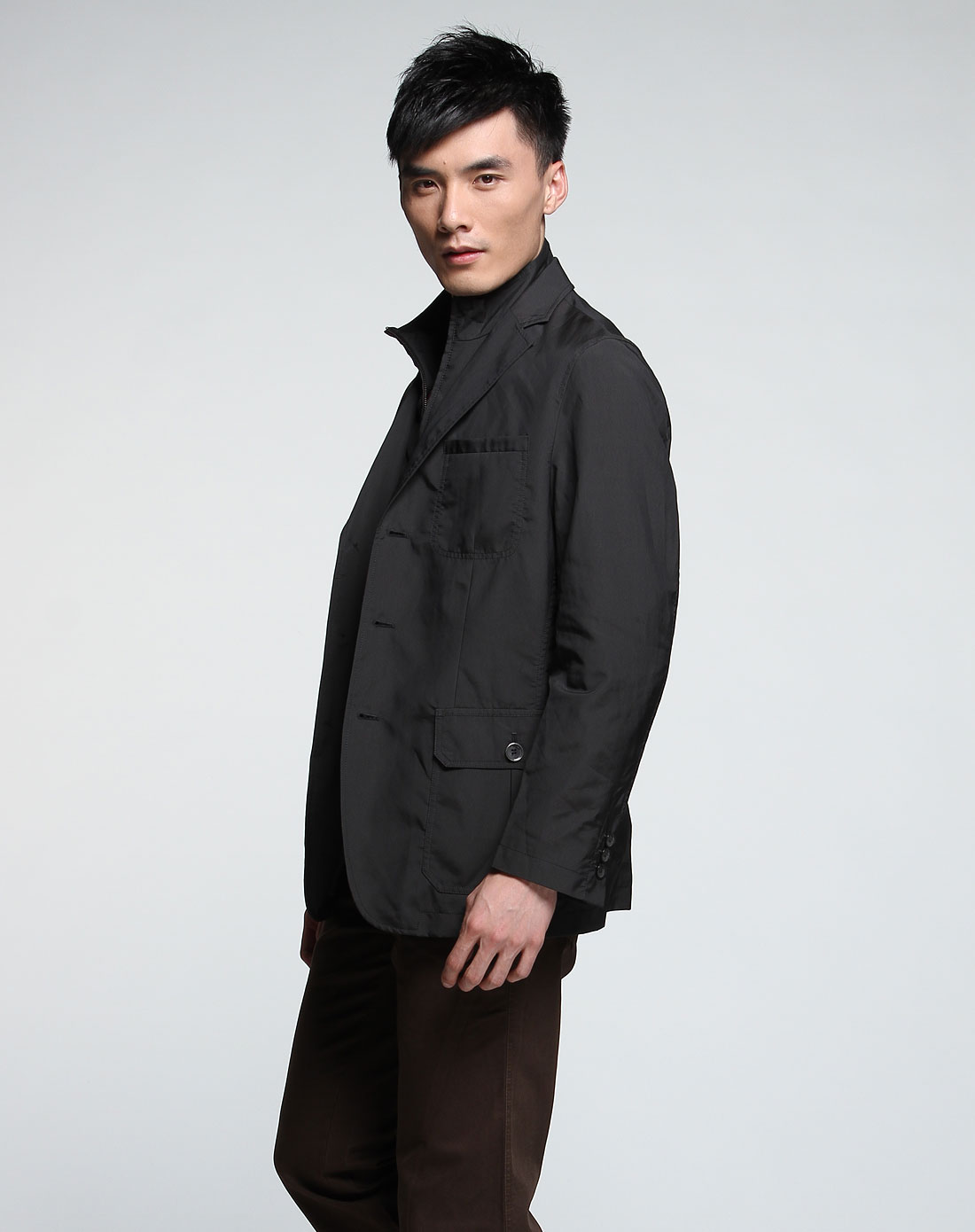 宾度j.benato男装专场-黑色休闲个性长袖西装外套