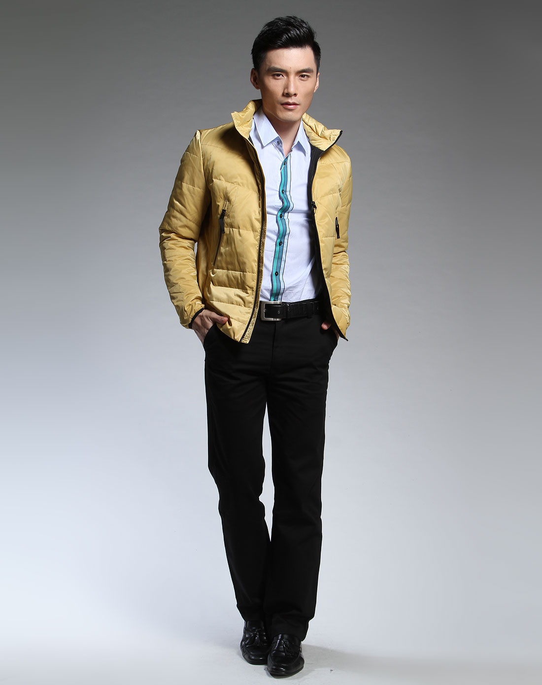 克莱蒙梭clemenceau男装专场男款黄色长袖休闲羽绒服