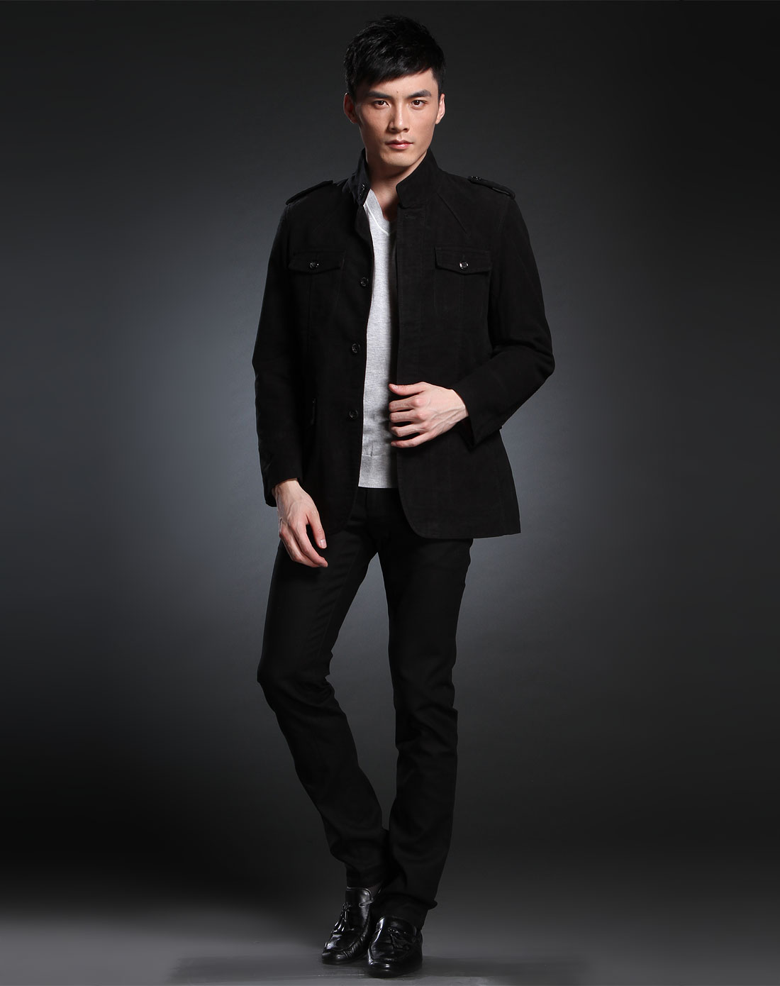澳伦aolun jeans男款黑色休闲长袖西服331100581_唯品会