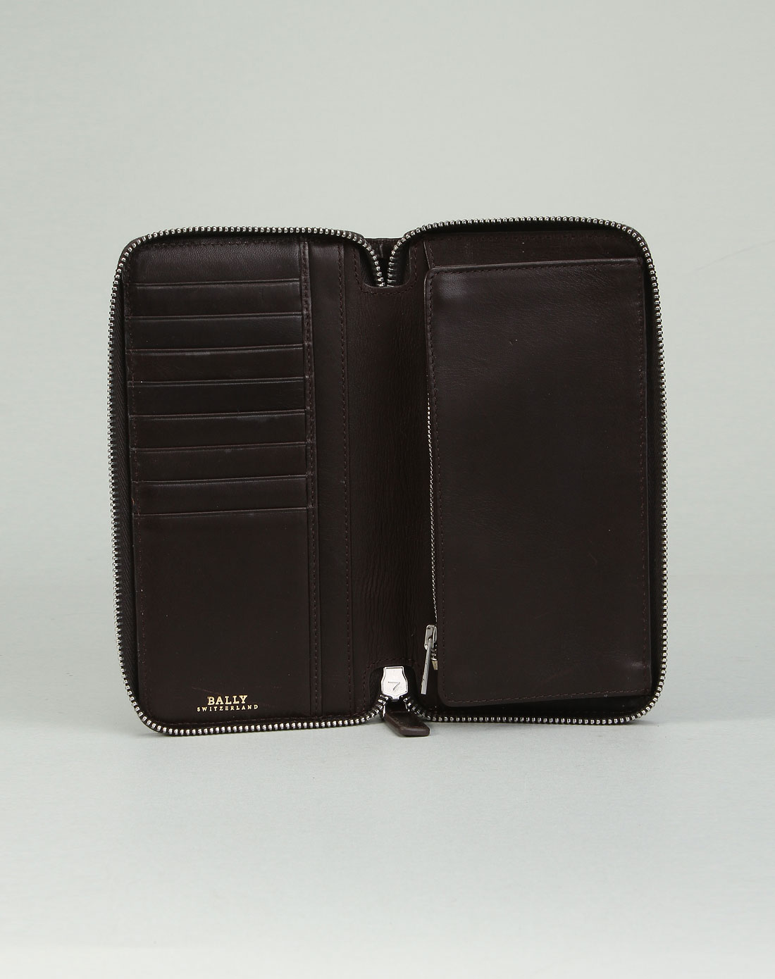 奢华皮具专场bally 经典商务系列男式个性长款拉链钱包巧克力色