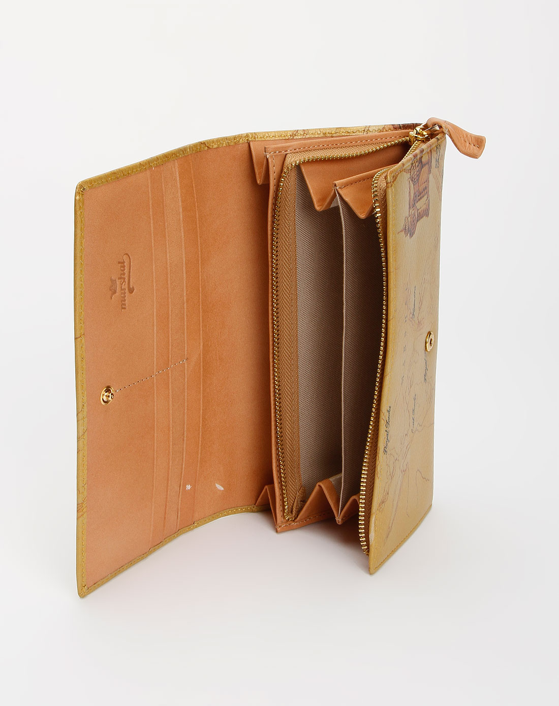 马萨克marshal女款黄色按扣式印花长款钱包