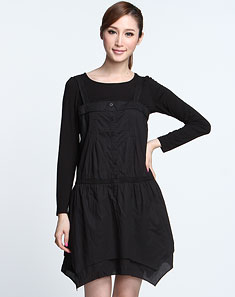 蔻拉chknak蓝色百搭圆领长袖连衣裙04e0970016_唯品会