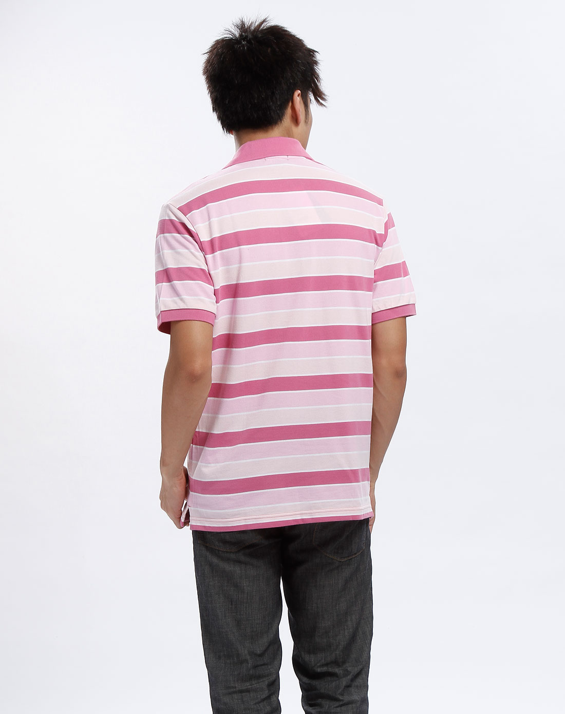 美国箭牌arrow深浅粉色条带短袖polo衫