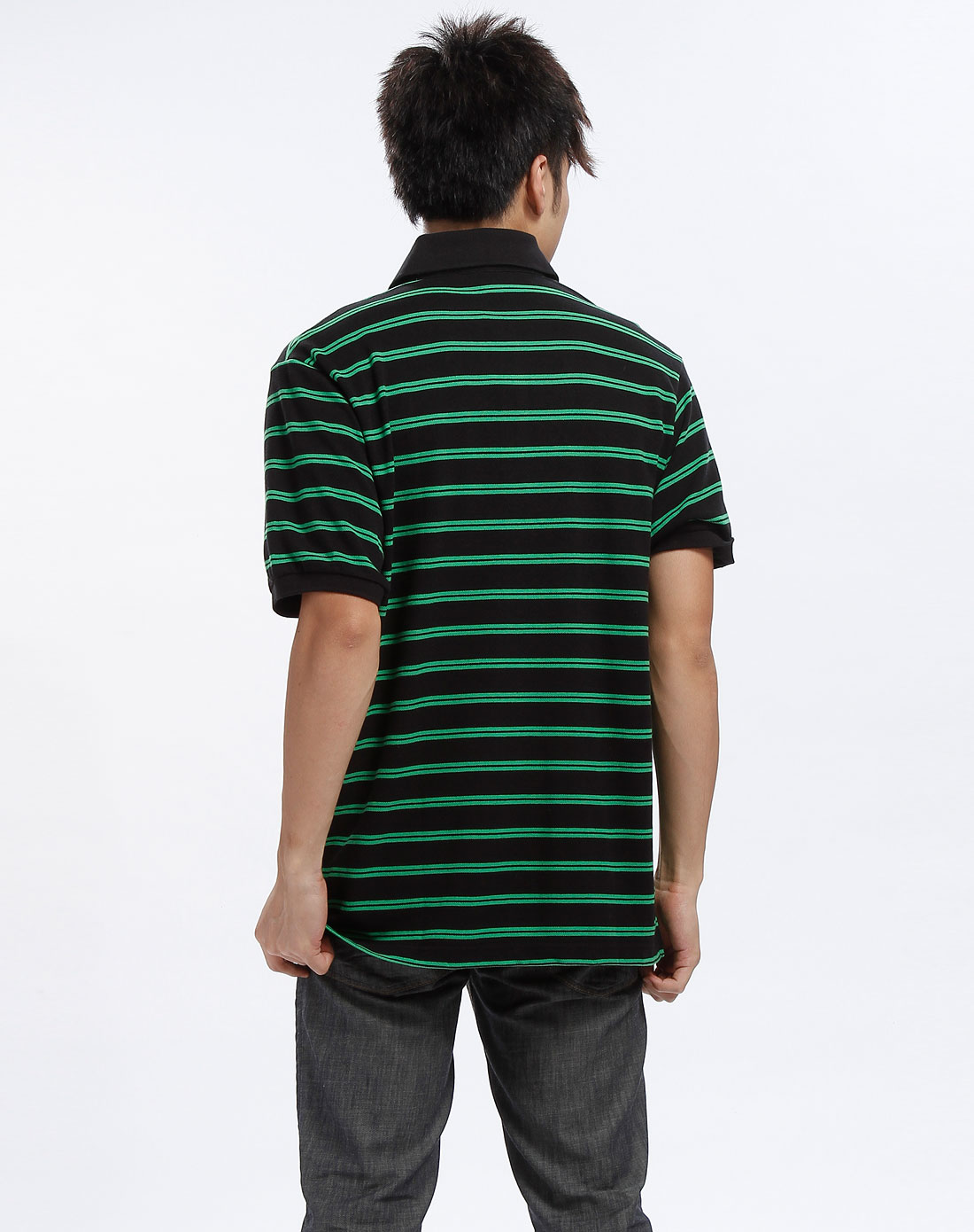 美国箭牌arrow绿/黑色条纹短袖polo衫