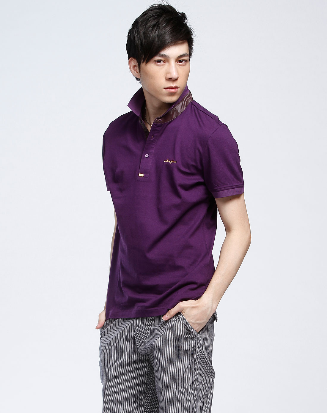 澳伦aolunjeans深紫色时尚短袖polo衫